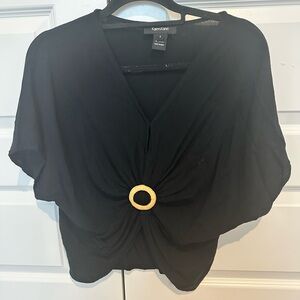Karen Kane Black Short Sleeve Blouse with Tan Ring Accent